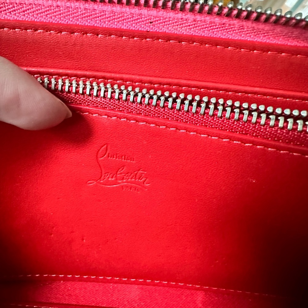 Christian Louboutin RARE COLOR Neon Pink Studded Wallet zip Card Holder - Picture 11 of 13